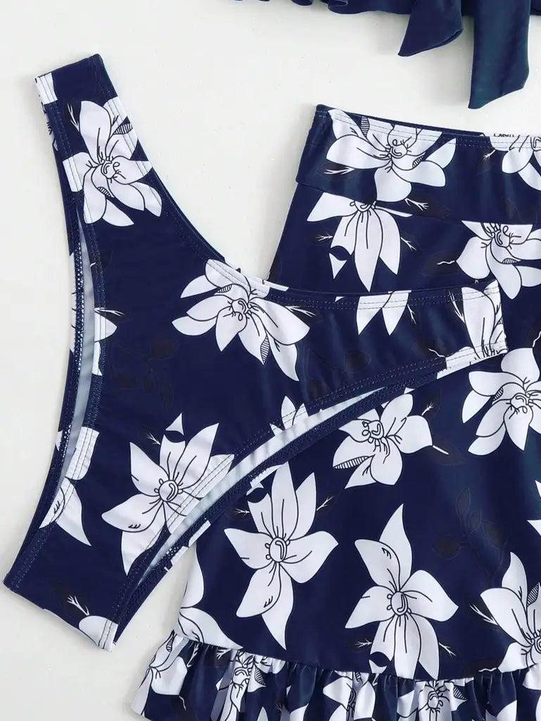 Calcinha Cintura Alta Com Saia Floral