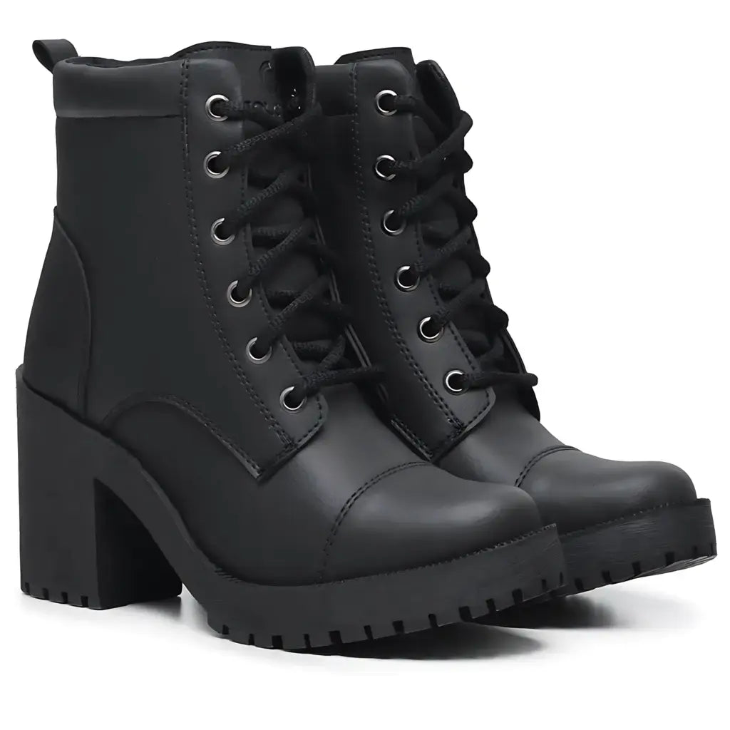 Bota Coturno Feminina Preta Salto Alto Tratorada Scavanni