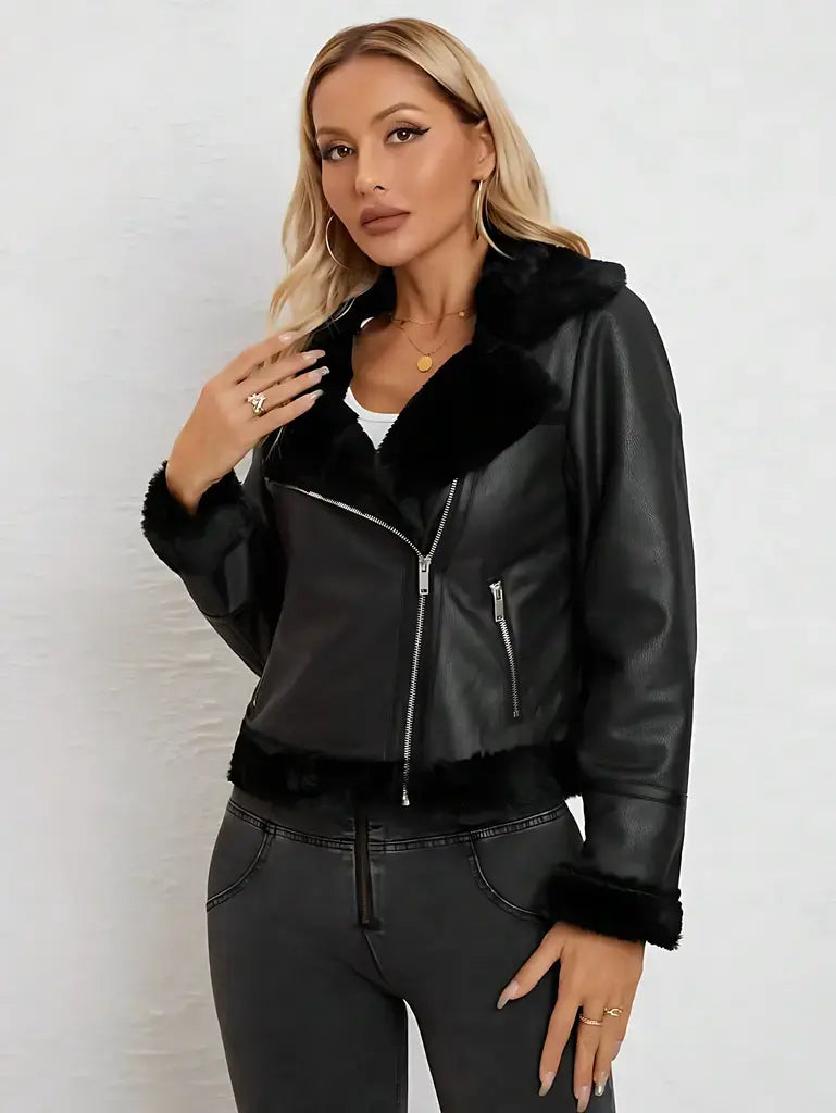 Jaqueta Peluciada de Couro Feminina Velvetine Scavanni
