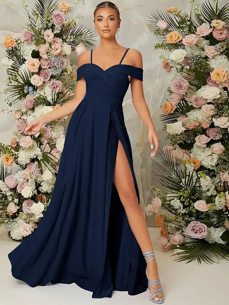 Vestido Longo Decote Coração Azul Marinho