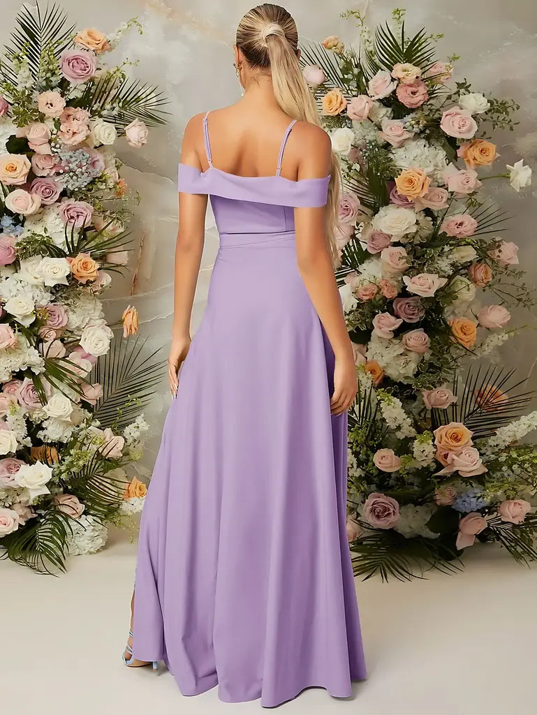 Vestido Longo Ombro a Ombro Com Alças Finas Lilás