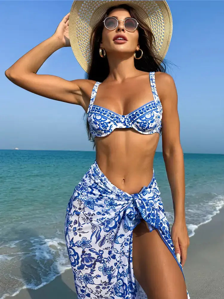 Biquíni Meia Taça Cintura Alta Com Saída de Praia - Conjunto Completo