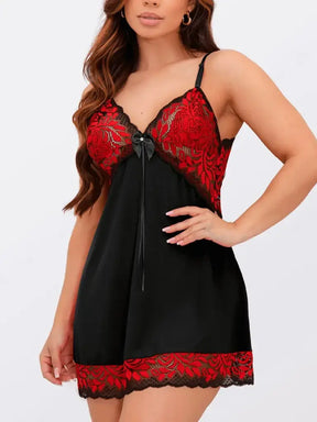 Camisola Baby Doll Feminina de Renda - Lingerie Preta