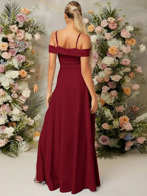 Vestido Longo de Festa Ombro a Ombro Vinho