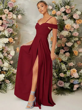 Vestido Longo de Festa Vinho Com Fenda Alta